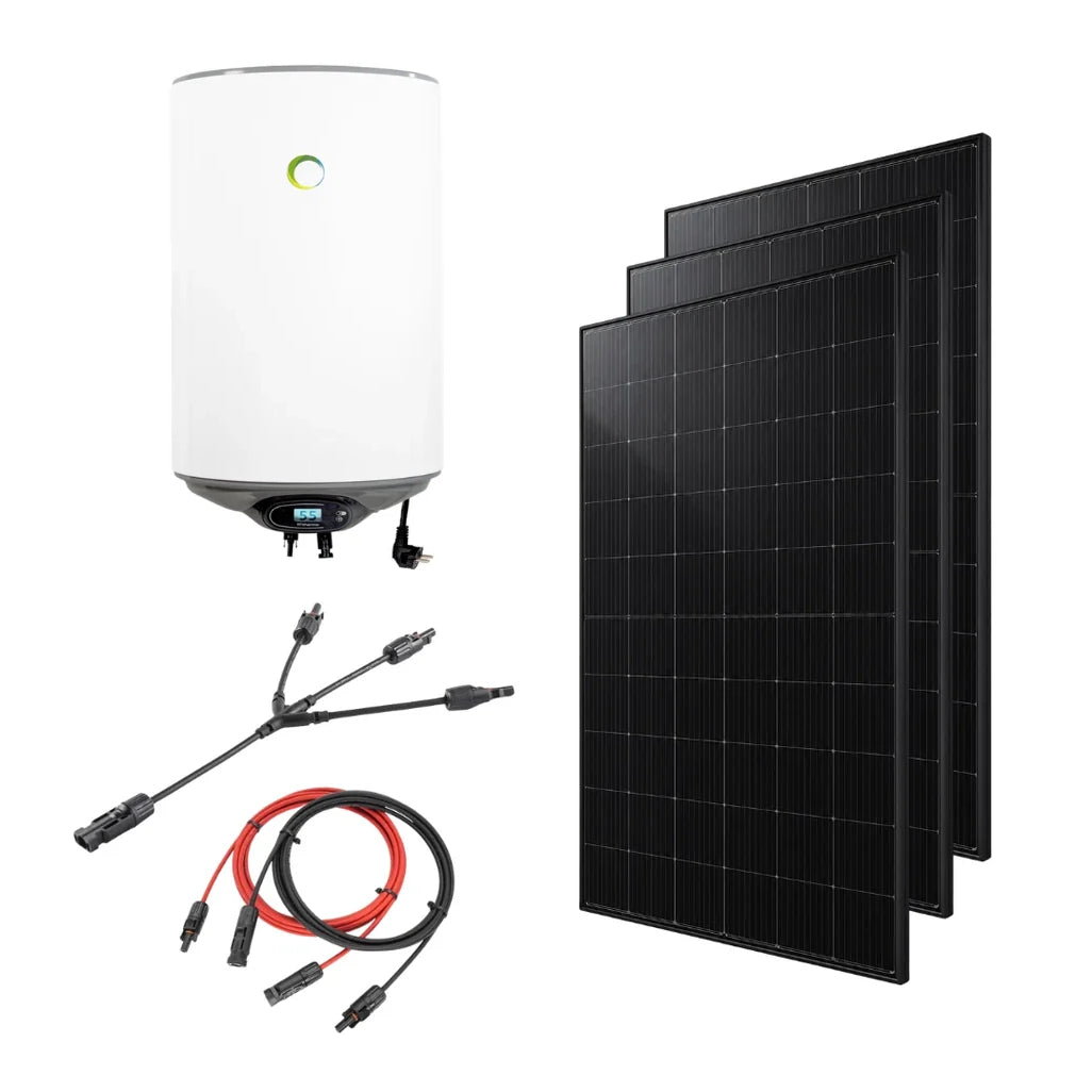 fothermo Solar-Hybridboiler Komplettset 80 L | 3x 495 W Solarmodul | MC4 Plug & Play